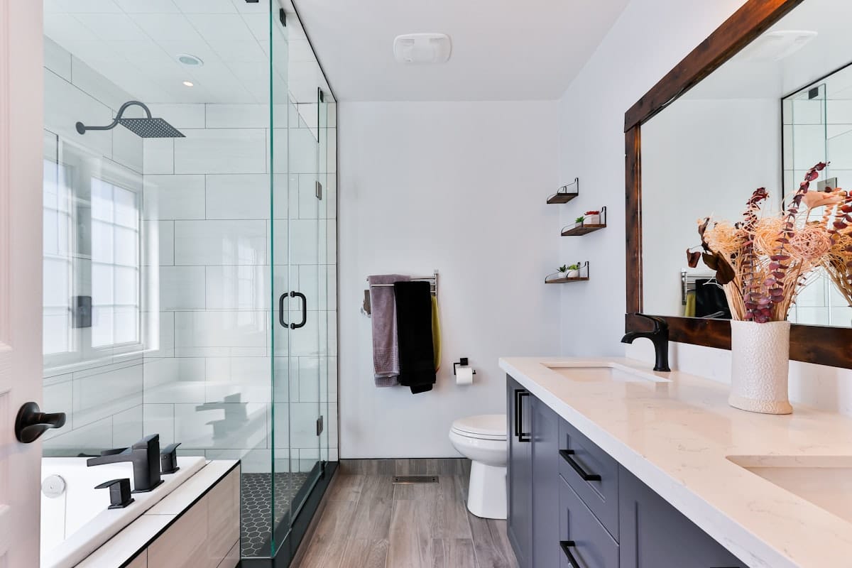 Beautifully tiled bathroom remodel in a Central Washington home featuring custom tile work by D. Marie Interiors