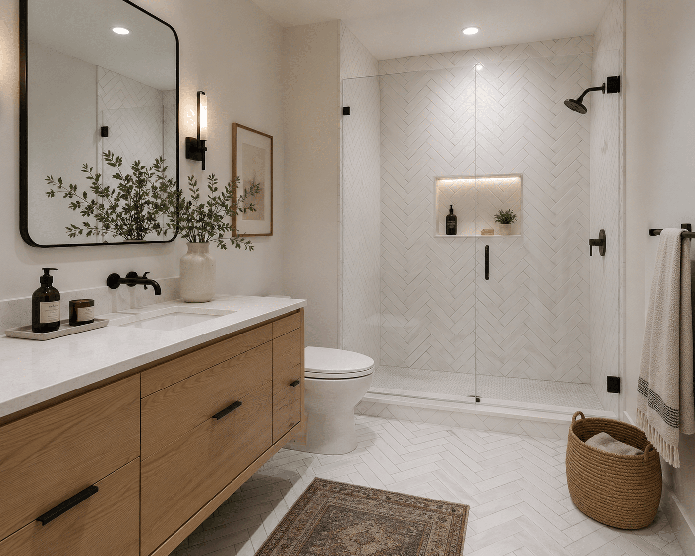 Herringbone tile pattern detail showing alternating rectangular tiles laid at 45 degree angles creating zigzag effect