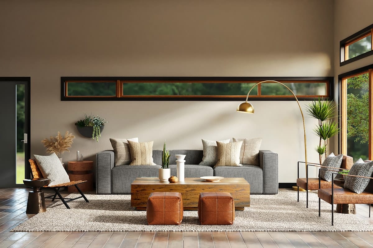 Beautiful Central Washington mountain modern home interior with warm natural materials